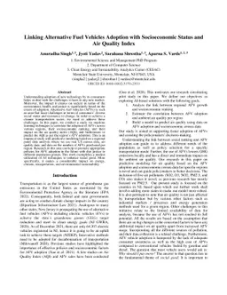 Linking Alternative Fuel Vehicles Adoption with Socioeconomic Status and
  Air Quality Index