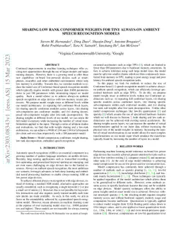 Sharing Low Rank Conformer Weights for Tiny Always-On Ambient Speech
  Recognition Models