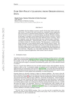 Fair Off-Policy Learning from Observational Data