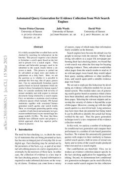 Automated Query Generation for Evidence Collection from Web Search
  Engines