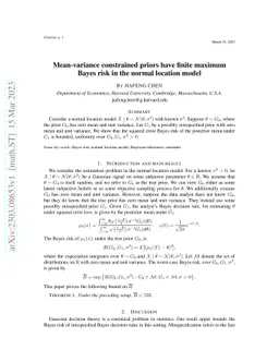 Mean-variance constrained priors have finite maximum Bayes risk in the
  normal location model