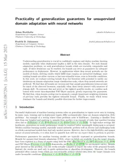 Practicality of generalization guarantees for unsupervised domain
  adaptation with neural networks