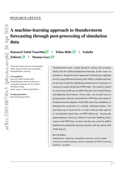 A machine-learning approach to thunderstorm forecasting through
  post-processing of simulation data