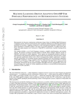 Machine Learning-Driven Adaptive OpenMP For Portable Performance on
  Heterogeneous Systems