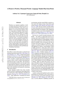 A Picture is Worth a Thousand Words: Language Models Plan from Pixels