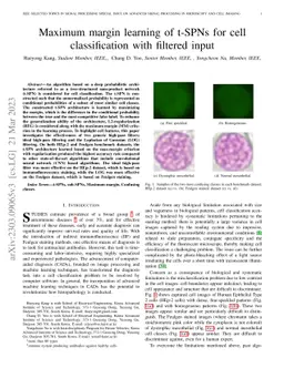 Maximum margin learning of t-SPNs for cell classification with filtered
  input