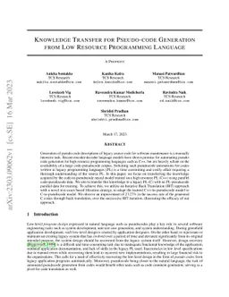 Knowledge Transfer for Pseudo-code Generation from Low Resource
  Programming Language