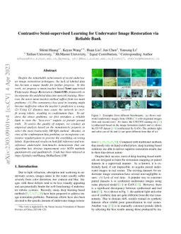 Contrastive Semi-supervised Learning for Underwater Image Restoration
  via Reliable Bank