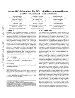 Human-AI Collaboration: The Effect of AI Delegation on Human Task
  Performance and Task Satisfaction