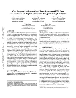 Can Generative Pre-trained Transformers (GPT) Pass Assessments in Higher
  Education Programming Courses?