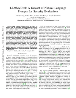 LLMSecEval: A Dataset of Natural Language Prompts for Security
  Evaluations