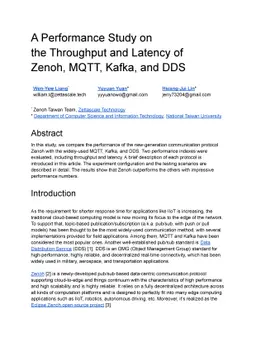 A Performance Study on the Throughput and Latency of Zenoh, MQTT, Kafka,
  and DDS