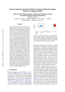 Neural Architecture Search for Effective Teacher-Student Knowledge
  Transfer in Language Models