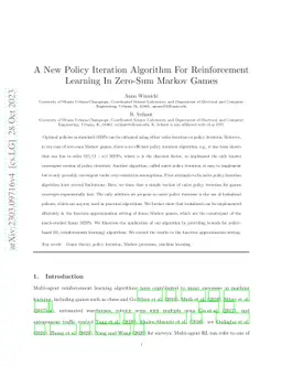 A New Policy Iteration Algorithm For Reinforcement Learning in Zero-Sum
  Markov Games