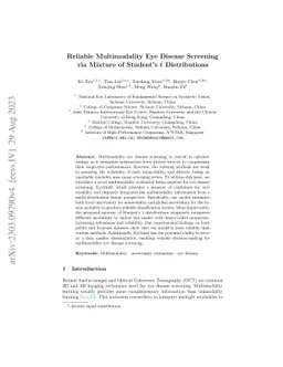 Reliable Multimodality Eye Disease Screening via Mixture of Student's t
  Distributions