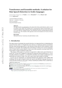 Transformers and Ensemble methods: A solution for Hate Speech Detection in Arabic languages