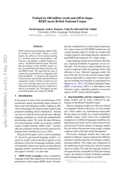 Trained on 100 million words and still in shape: BERT meets British
  National Corpus