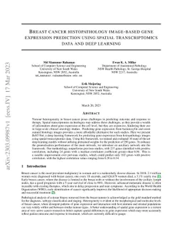 Breast Cancer Histopathology Image based Gene Expression Prediction
  using Spatial Transcriptomics data and Deep Learning