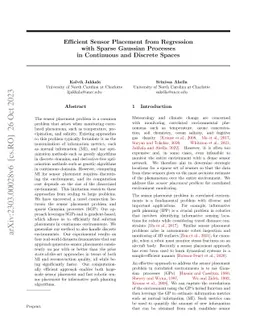 Efficient Sensor Placement from Regression with Sparse Gaussian
  Processes in Continuous and Discrete Spaces