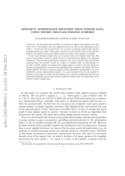 Efficient Approximate Recovery from Pooled Data Using Doubly Regular
  Pooling Schemes