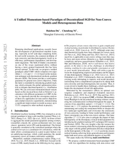 A Unified Momentum-based Paradigm of Decentralized SGD for Non-Convex
  Models and Heterogeneous Data