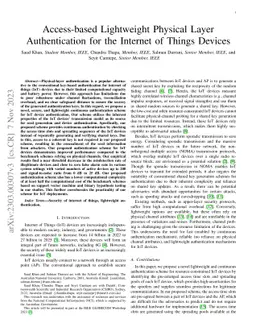 Access-based Lightweight Physical Layer Authentication for the Internet
  of Things Devices