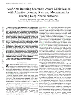 AdaSAM: Boosting Sharpness-Aware Minimization with Adaptive Learning
  Rate and Momentum for Training Deep Neural Networks