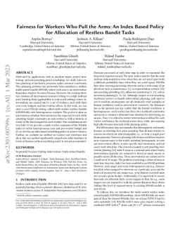 Fairness for Workers Who Pull the Arms: An Index Based Policy for
  Allocation of Restless Bandit Tasks