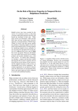 On the Role of Reviewer Expertise in Temporal Review Helpfulness
  Prediction