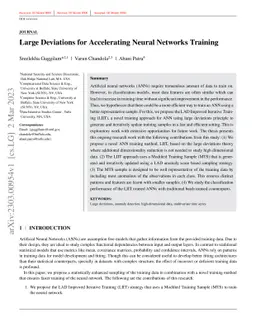 Large Deviations for Accelerating Neural Networks Training