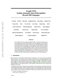 Google USM: Scaling Automatic Speech Recognition Beyond 100 Languages