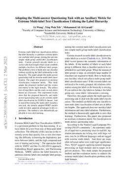 Adopting the Multi-answer Questioning Task with an Auxiliary Metric for
  Extreme Multi-label Text Classification Utilizing the Label Hierarchy