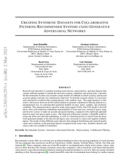 Creating Synthetic Datasets for Collaborative Filtering Recommender
  Systems using Generative Adversarial Networks