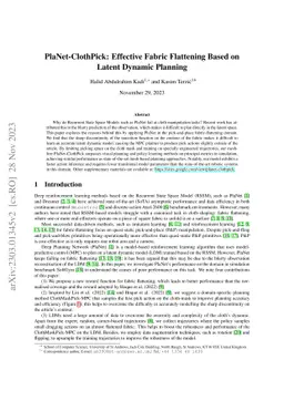 PlaNet-ClothPick: Effective Fabric Flattening Based on Latent Dynamic
  Planning