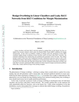 Benign Overfitting in Linear Classifiers and Leaky ReLU Networks from
  KKT Conditions for Margin Maximization