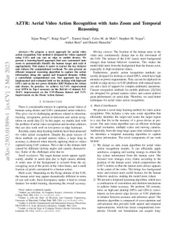 AZTR: Aerial Video Action Recognition with Auto Zoom and Temporal
  Reasoning
