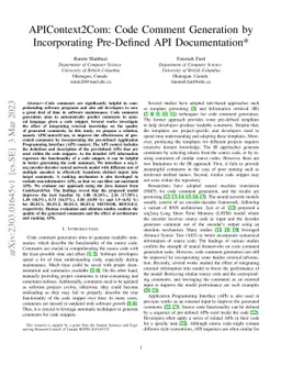 APIContext2Com: Code Comment Generation by Incorporating Pre-Defined API
  Documentation