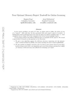 Near Optimal Memory-Regret Tradeoff for Online Learning