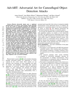 AdvART: Adversarial Art for Camouflaged Object Detection Attacks
