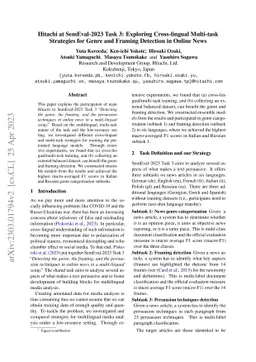 Hitachi at SemEval-2023 Task 3: Exploring Cross-lingual Multi-task
  Strategies for Genre and Framing Detection in Online News