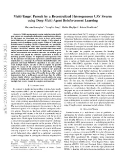Multi-Target Pursuit by a Decentralized Heterogeneous UAV Swarm using
  Deep Multi-Agent Reinforcement Learning