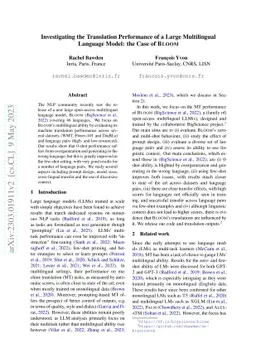 Investigating the Translation Performance of a Large Multilingual
  Language Model: the Case of BLOOM