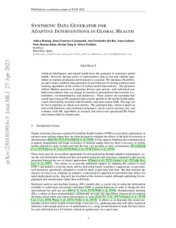 Synthetic Data Generator for Adaptive Interventions in Global Health