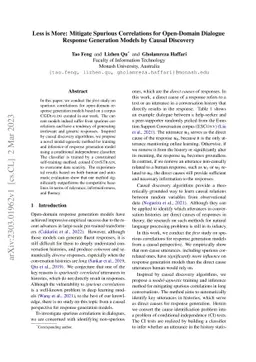 Less is More: Mitigate Spurious Correlations for Open-Domain Dialogue
  Response Generation Models by Causal Discovery