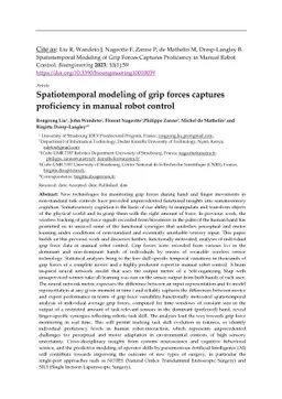 Spatiotemporal modeling of grip forces captures proficiency in manual
  robot control