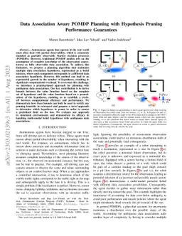 Data Association Aware POMDP Planning with Hypothesis Pruning
  Performance Guarantees