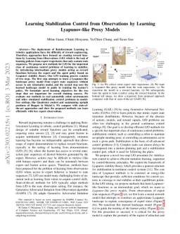 Learning Stabilization Control from Observations by Learning
  Lyapunov-like Proxy Models