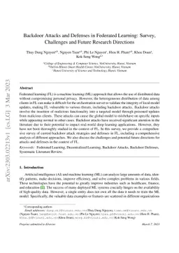 Backdoor Attacks and Defenses in Federated Learning: Survey, Challenges
  and Future Research Directions