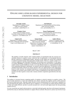 Online simulator-based experimental design for cognitive model selection