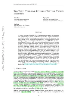 TrojText: Test-time Invisible Textual Trojan Insertion